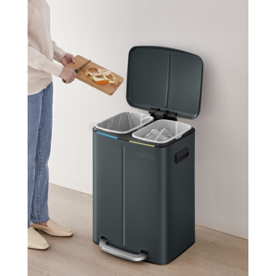 Dual Compartment Stainless Steel Kitchen Trash Bin with Soft Close Lid